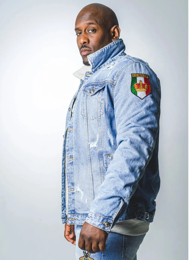 Embroidered Blue Denim Jacket With Faux Fur
