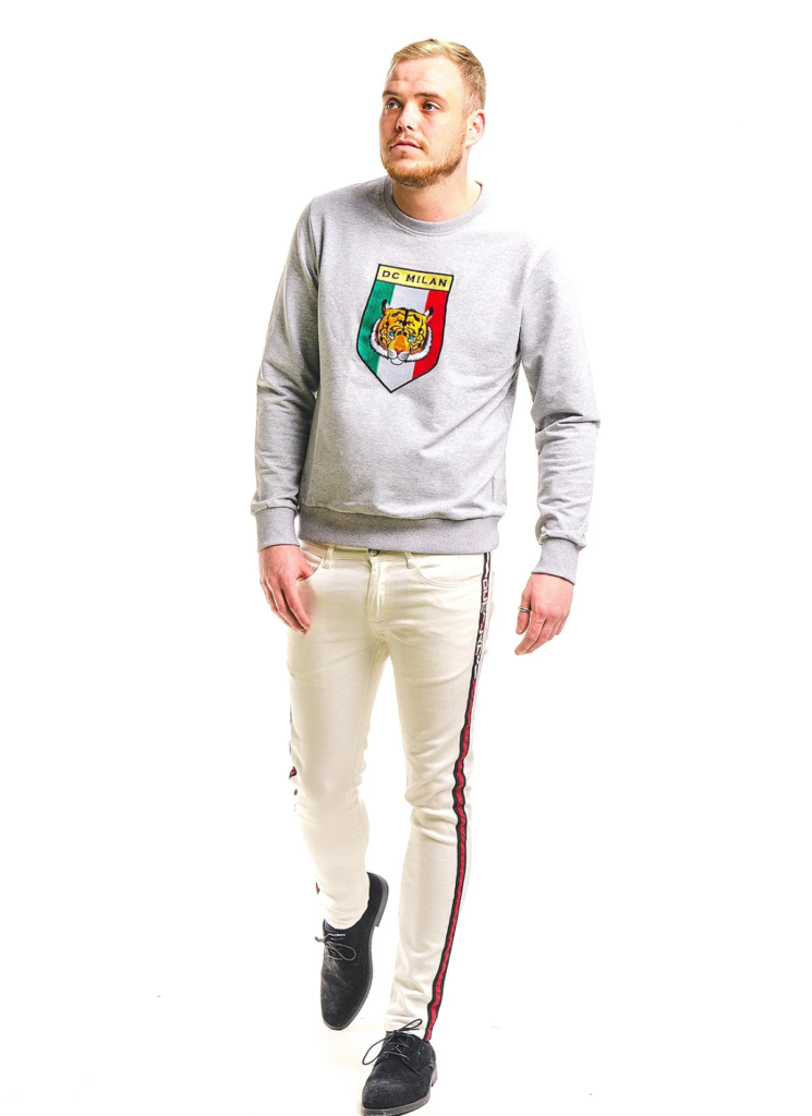 Embroidery Light Grey Cotton Sweatshirt With Big Logo

