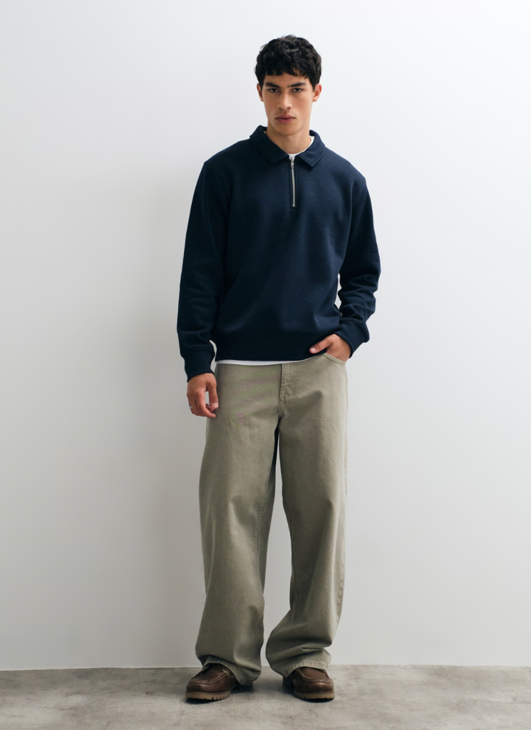 Jack & Jones quarter zip collared sweatshirt in navy

