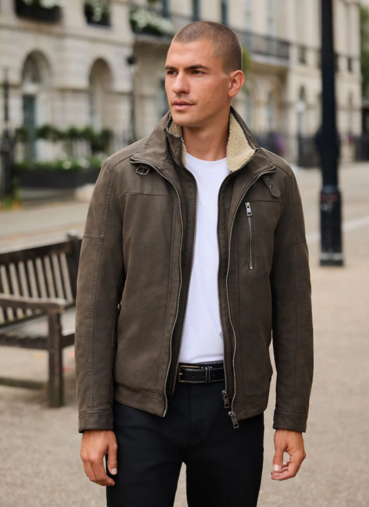 Brown Borg Lined Faux Leather Jacket
